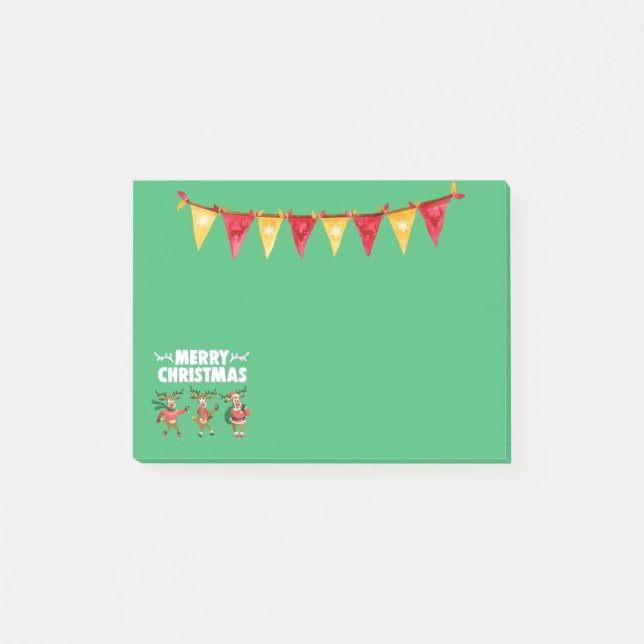 Merry Christmas Banner Dancing Reindeer Post-it Notes (Front)
