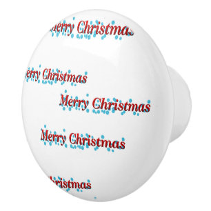 Merry Christmas banner with snowflakes and red tex Ceramic Knob