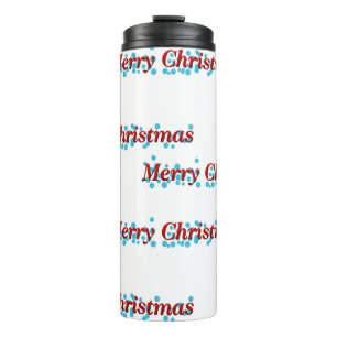 Merry Christmas banner with snowflakes and red tex Thermal Tumbler
