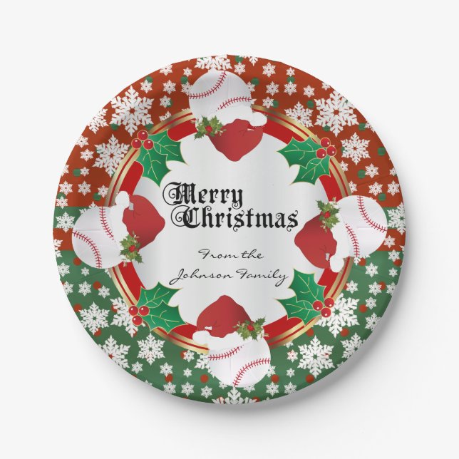 Merry Christmas Baseball Lovers Paper Plate (Front)