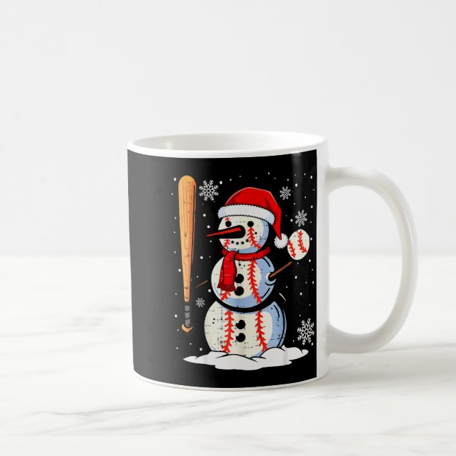 Merry Christmas Baseball Snowman Holiday Srts Xmas Coffee Mug (Right)