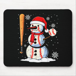 Merry Christmas Baseball Snowman Holiday Srts Xmas Mouse Pad