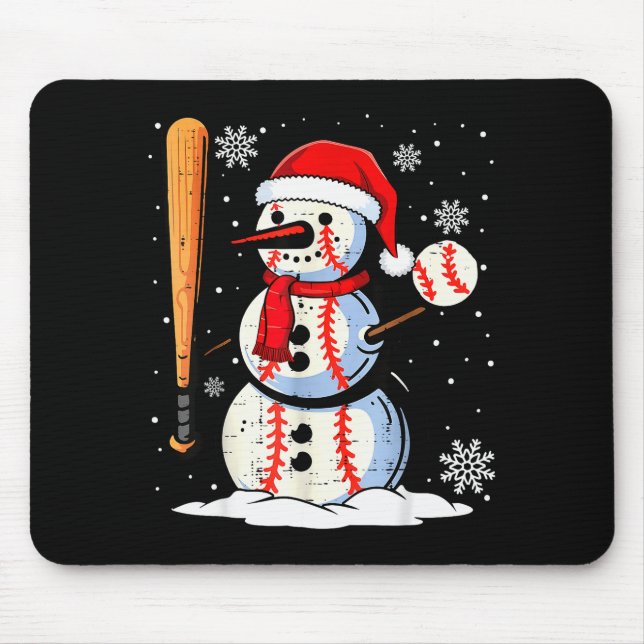 Merry Christmas Baseball Snowman Holiday Srts Xmas Mouse Pad (Front)