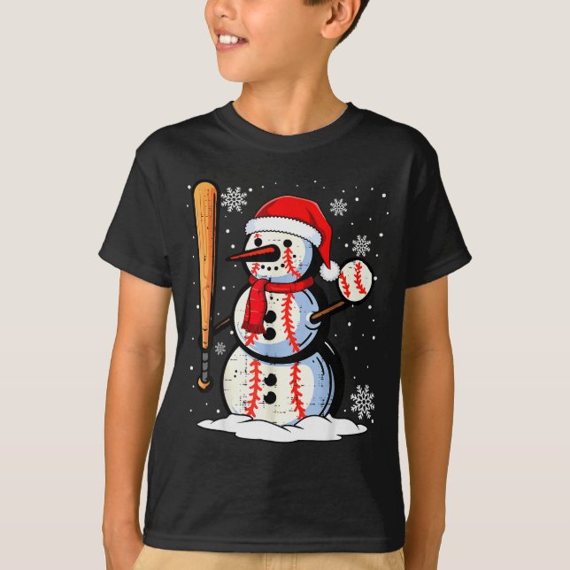 Merry Christmas Baseball Snowman Holiday Srts Xmas T-Shirt (Front)