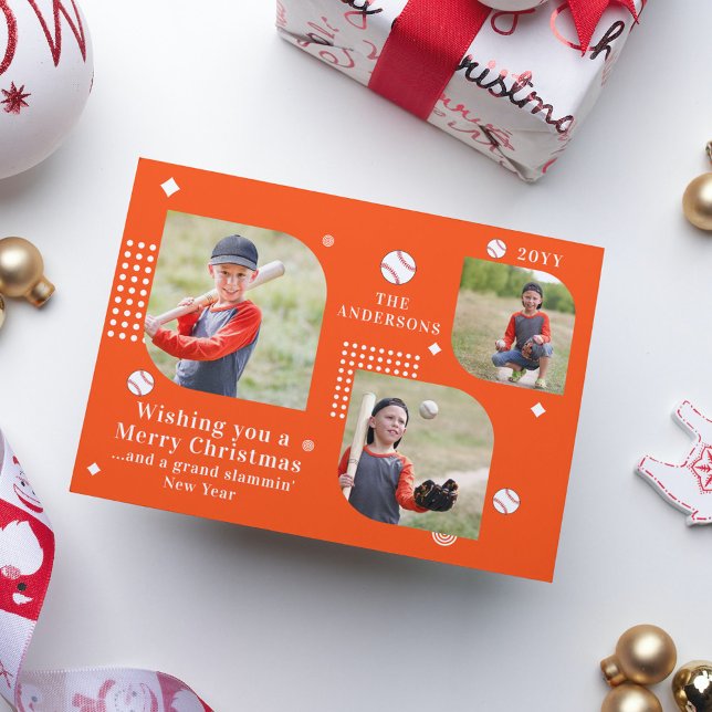 Merry Christmas Baseball Sport 3 Photo Family Name (Creator Uploaded)