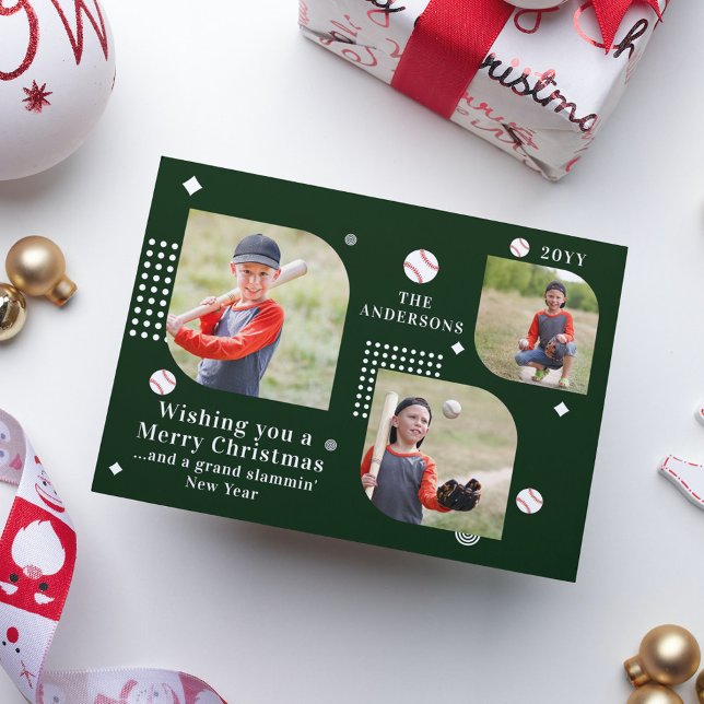 Merry Christmas Baseball Sport 3 Photo Family Name (Creator Uploaded)