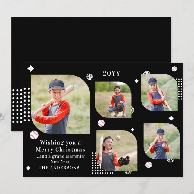 Merry Christmas Baseball Sport 5 Photo Family Name (Front/Back)