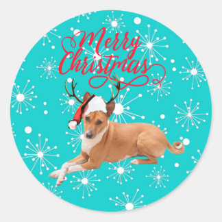 Merry Christmas Basenji Dog Classic Round Sticker