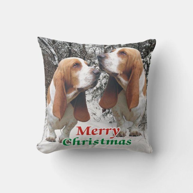 Merry Christmas Basset Hounds Cushion (Front)