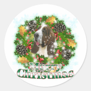 Merry Christmas Bassett Hound Classic Round Sticker
