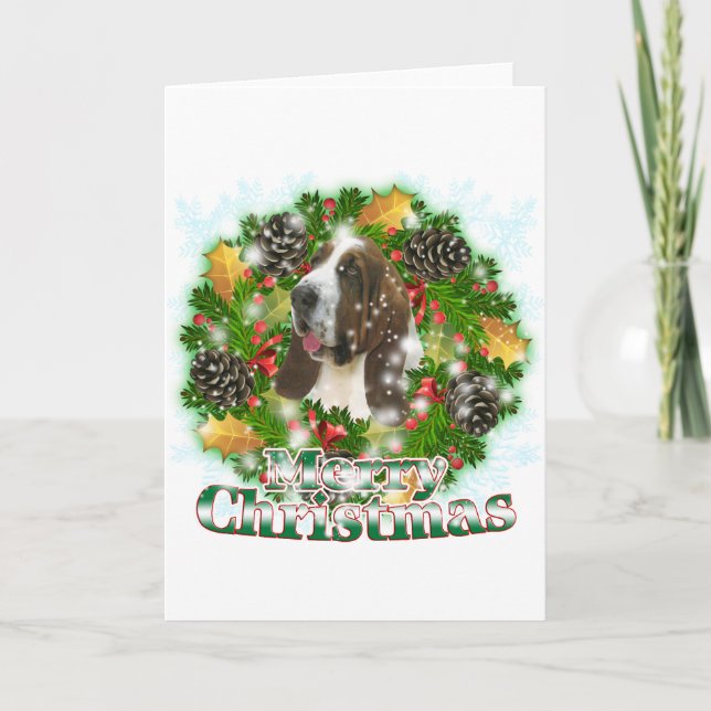 Merry Christmas Bassett Hound Holiday Card (Front)