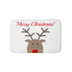 Merry Christmas bath mat with cute Rudolf reindeer