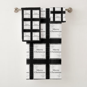 Merry Christmas Bath Towel Sets, Black & White