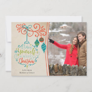 Merry Christmas Bauble & Retro Ornaments - Photo Holiday Card