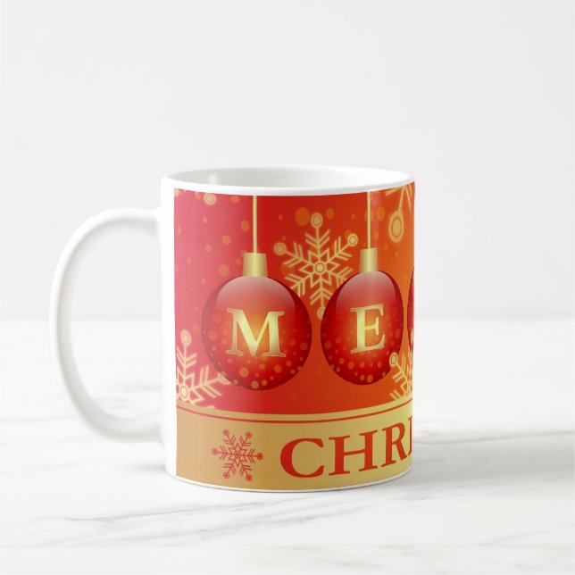 Merry Christmas Baubles Red Gold Mug & Chocolates (Left)