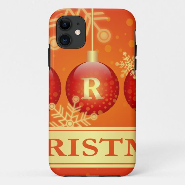 Merry Christmas Baubles Red Gold Ornaments Case-Mate iPhone Case (Back)