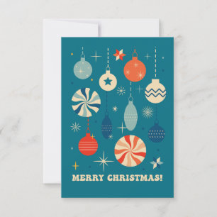 MERRY CHRISTMAS BAUBLES RETRO THANK YOU CARD
