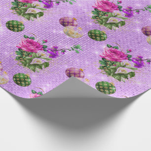 Merry Christmas Baubles Rose Gold Pink Purple Wrapping Paper