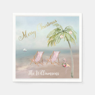 Merry Christmas Beach Flamingo Wreath Unique  Clas Napkin