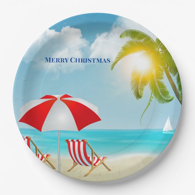 Merry Christmas  Beach  Paper Plate (Front)