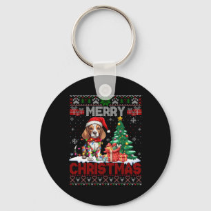 Merry Christmas Beagle Dog Lover Ugly Xmas Sweater Key Ring