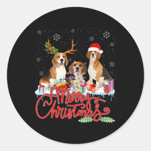Merry Christmas Beagle Dog Santa Reindeer Light Xm Classic Round Sticker