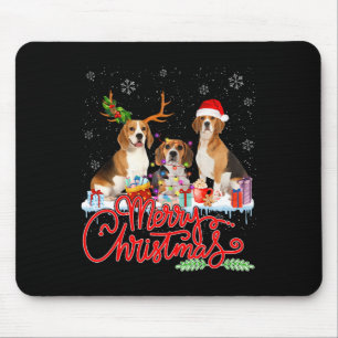 Merry Christmas Beagle Dog Santa Reindeer Light Xm Mouse Pad