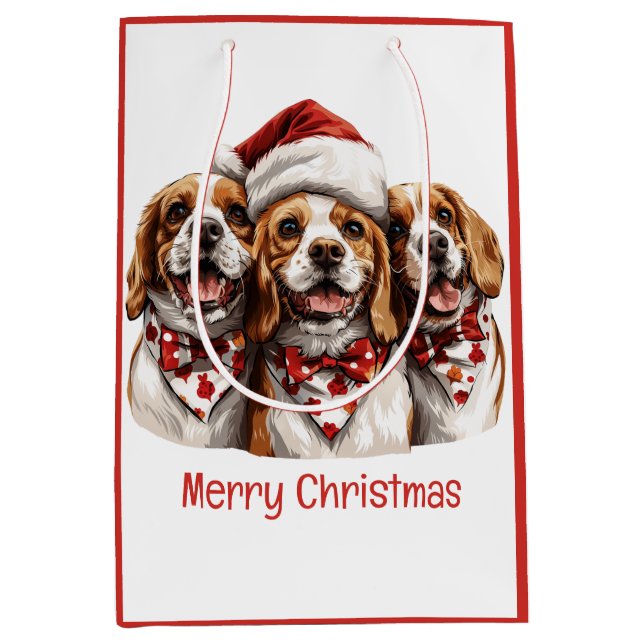 Merry Christmas Beagle Dogs Medium Gift Bag (Front)