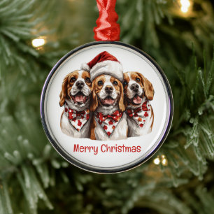 Merry Christmas Beagle Dogs Metal Ornament