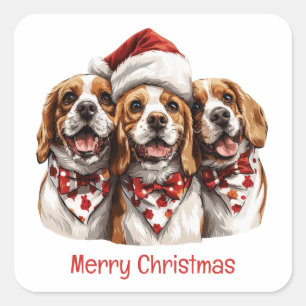 Merry Christmas Beagle Dogs Square Sticker
