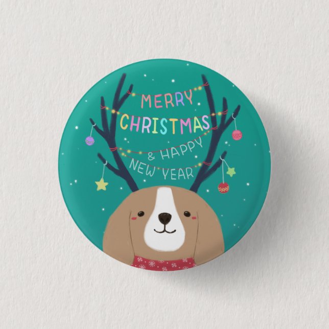 Merry Christmas: Beagle Illustration Art 3 Cm Round Badge (Front)