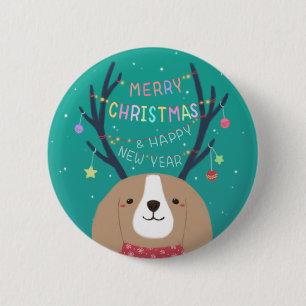 Merry Christmas: Beagle Illustration Art 6 Cm Round Badge