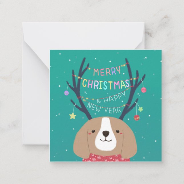 Merry Christmas: Beagle Illustration Art Card (Front)