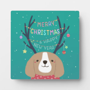 Merry Christmas: Beagle Illustration Art Plaque