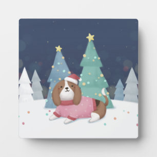Merry Christmas: Beagle Illustration Art Plaque