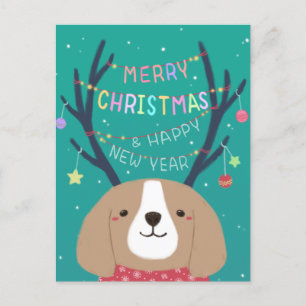 Merry Christmas: Beagle Illustration Art Postcard