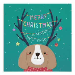 Merry Christmas: Beagle Illustration Art Poster