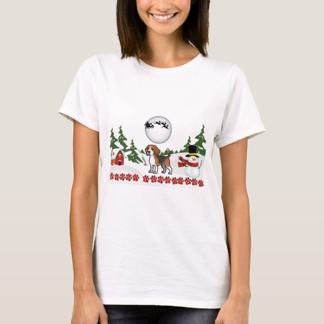 Merry Christmas Beagle Paws T-Shirt (Front)