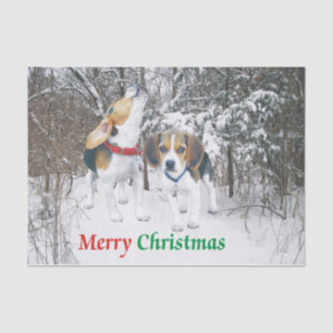 Merry Christmas Beagle Pups in Woods Tissue Paper