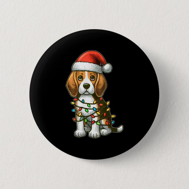 Merry Christmas Beagle Santa Christmas Lights Dog  6 Cm Round Badge (Front)