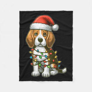 Merry Christmas Beagle Santa Christmas Lights Dog  Fleece Blanket
