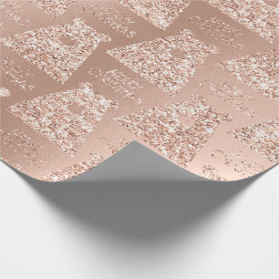 Merry Christmas Bear Black Blush Rose Gold Glitter Wrapping Paper