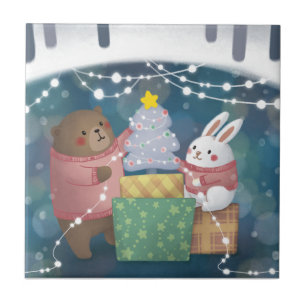 Merry Christmas: Bear & Bunny Ceramic Tile