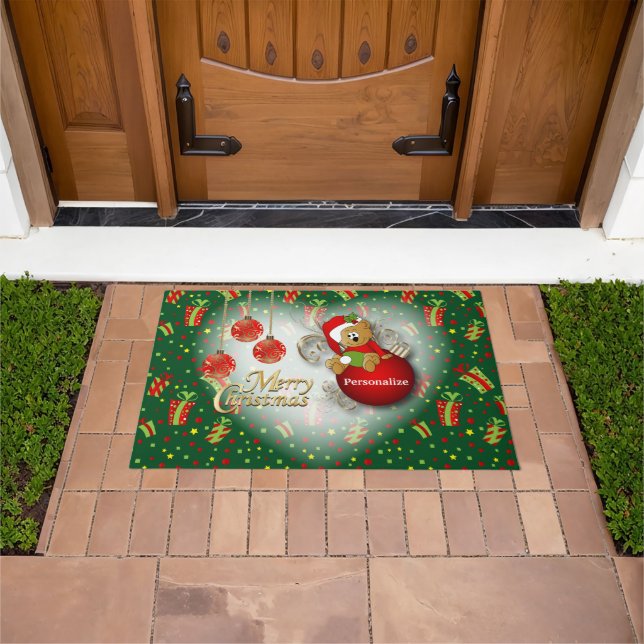 Merry Christmas Bear Doormat (Outdoor)
