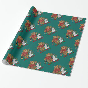 Merry Christmas Bear Green Holiday Wrapping Paper