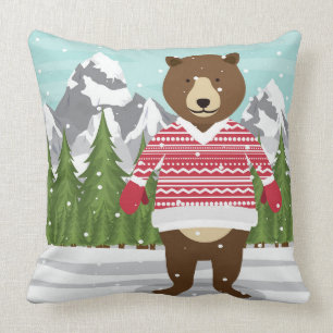 Merry Christmas Bear In A Sweater Cushion