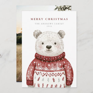 Merry Christmas Bear in a Sweater Holiday Card