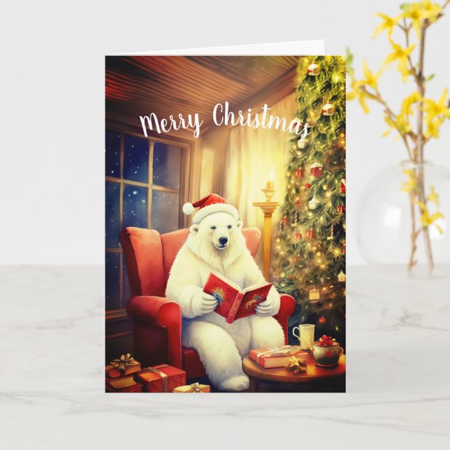 Merry Christmas Bear Reading in a Comfy Chair Card (Yellow Flower)