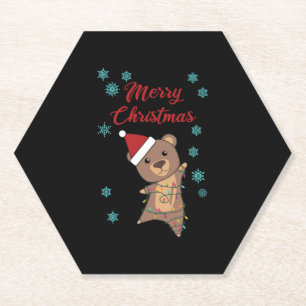 Merry Christmas Bear Snow Winter Bear Teddy Paper Coaster