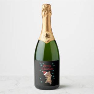 Merry Christmas Bear Snow Winter Bear Teddy Sparkling Wine Label